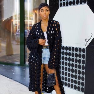 Black Open-Knit Cardigan